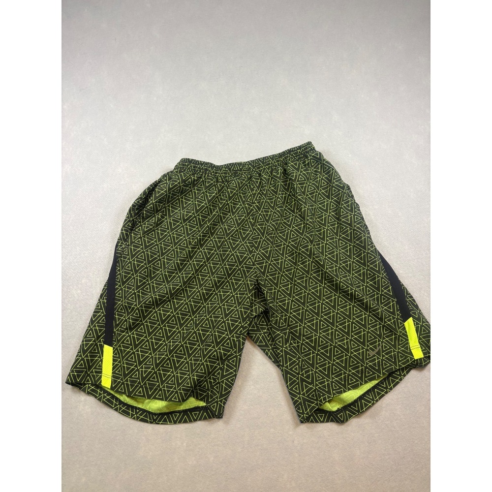 Nike Boys Dri-FIT Athletic Shorts Geometric Triangle Pattern Black Neon Green M